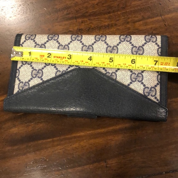 GUCCI GG Monogram Navy Blue Leather and Coated Canvas Long Bifold Wallet Vintage - Picture 4 of 17